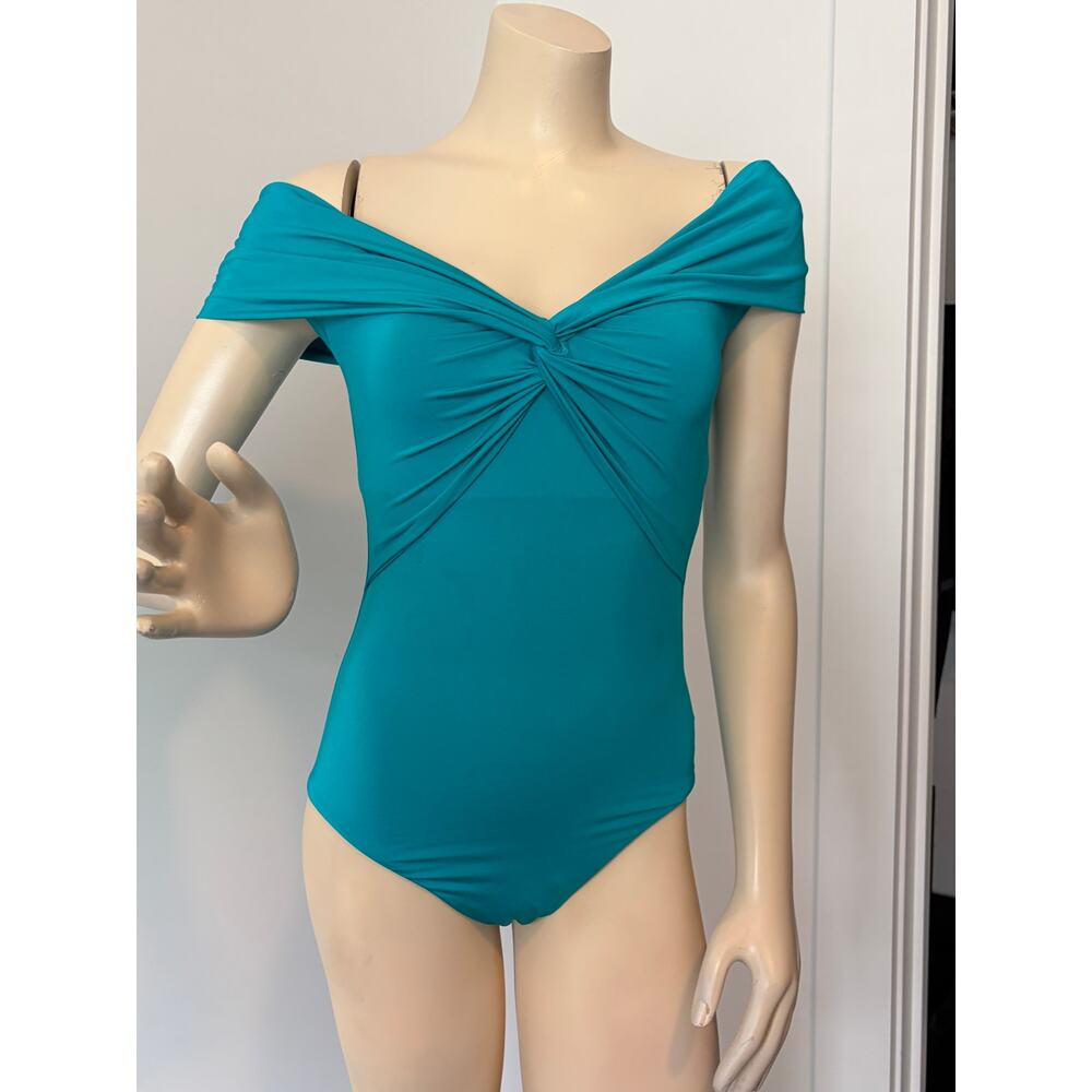Trina Turk Monoco Solids Off Shoulder Aqua Blue Swimsuit Size 6